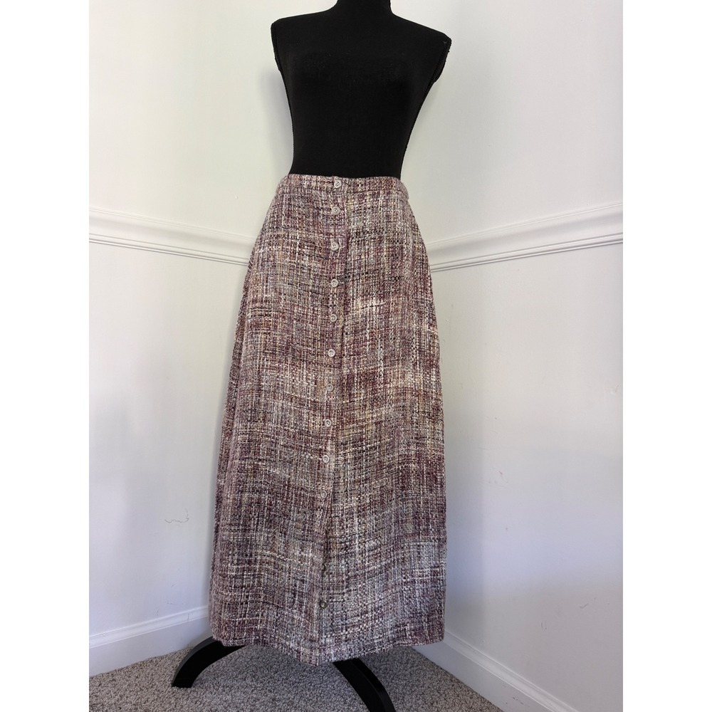 Vintage Monterey Bay Purple Tweed Button Down Maxi Skirt Lined Size S 6
